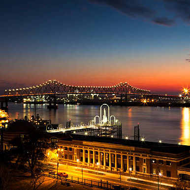 Night view of Baton Rouge and The Mississipi River